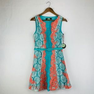 NWT Eva Franco Candace Dress Peach Bellini Floral SZ 8